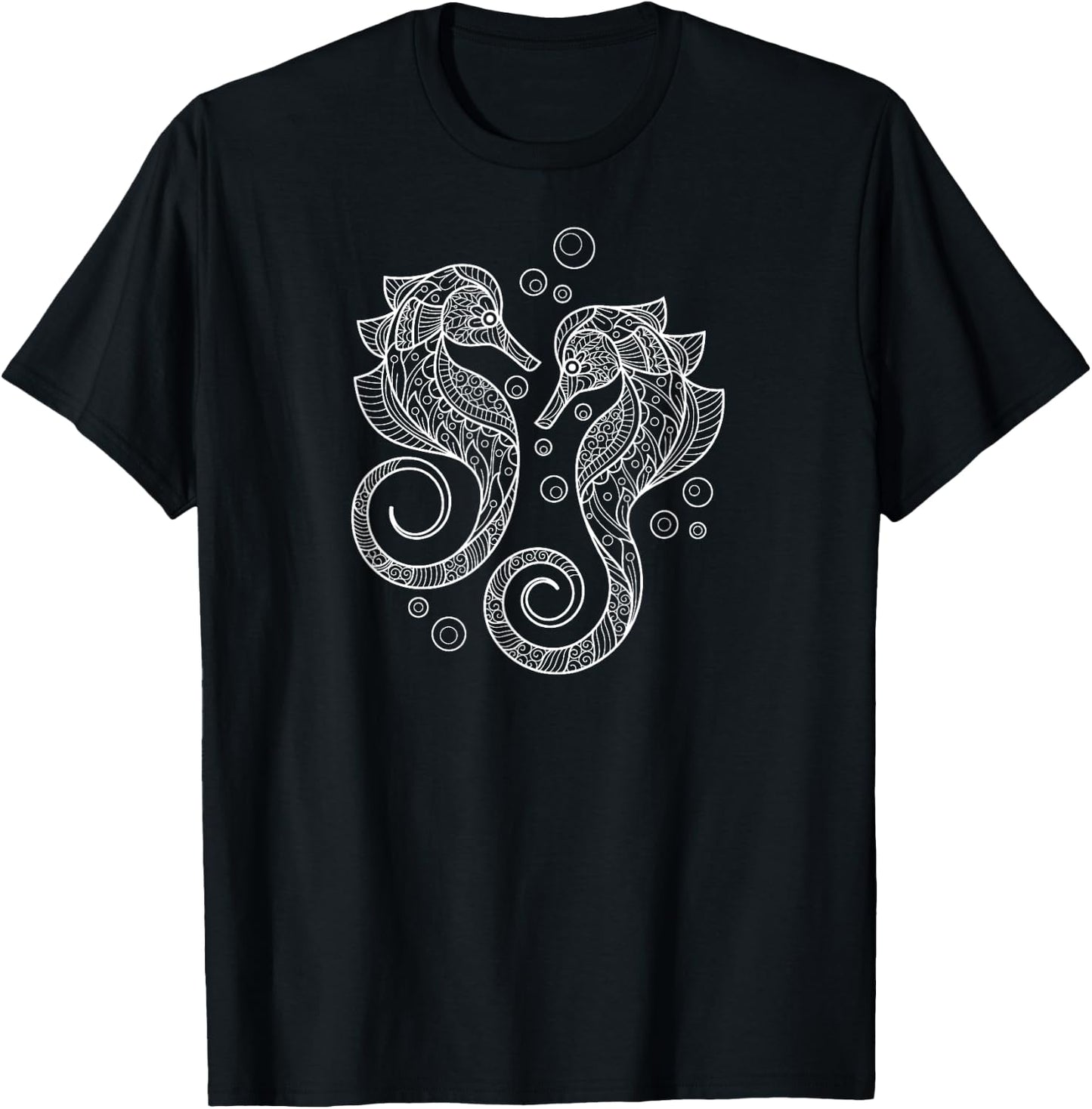 Cute Two Mandala Pattern Seahorse Lover T-Shirt - T-Shirt | Black