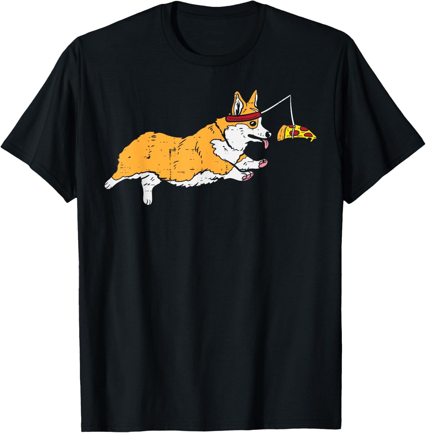 Running Welsh Corgi Pizza Funny Food Lover Dog Owner Gift T-Shirt - T-Shirt | Black