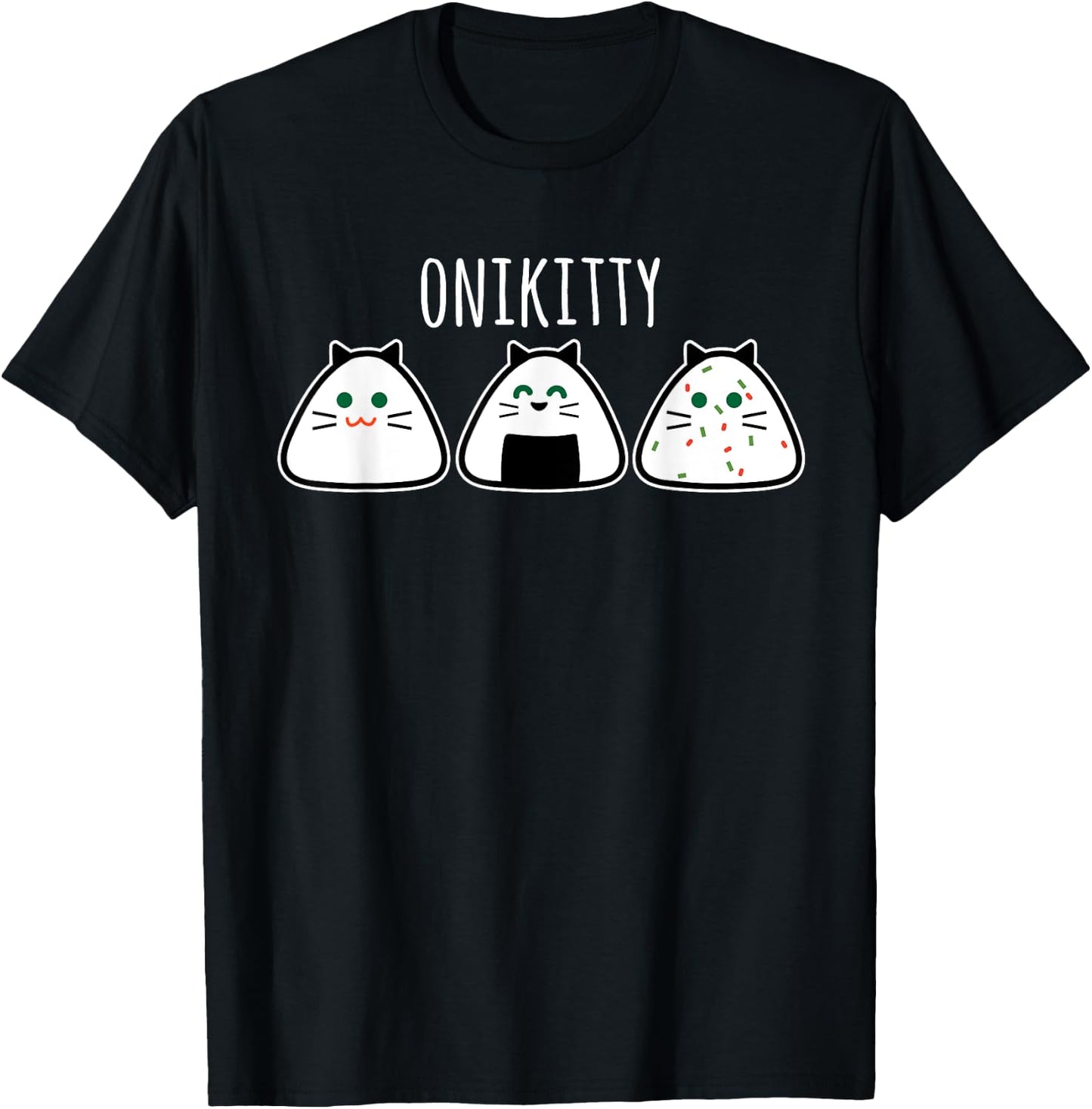 Funny Cat Kawaii Onigiri, Funny Cat T-Shirt - T-Shirt | Black