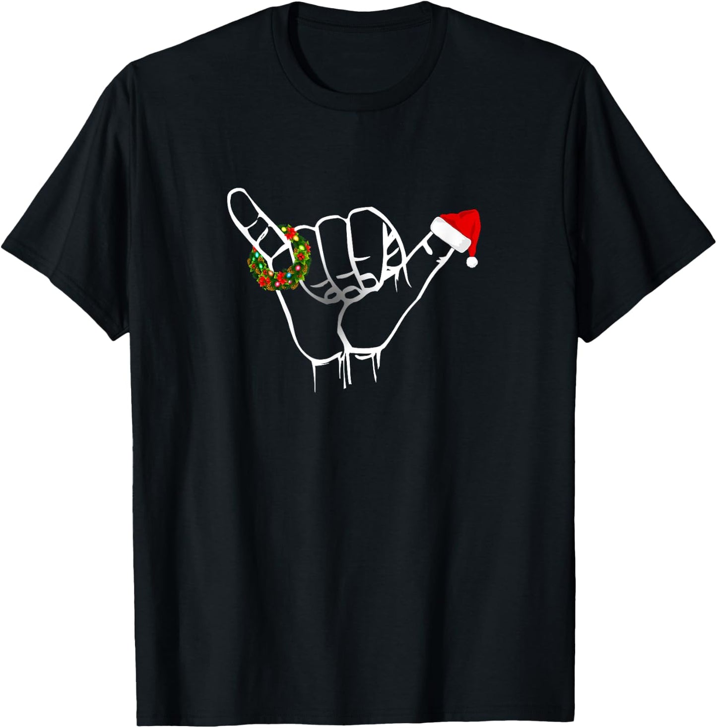 Shaka Sign Aloha Hand Good Vibe Hawaii Christmas Shaka T-Shirt - T-Shirt | Black