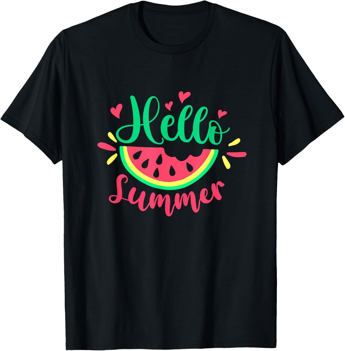 Hello Summer Watermelon Summertime Summer Vacation Women Girls Kids T-Shirt - T-Shirt | Black