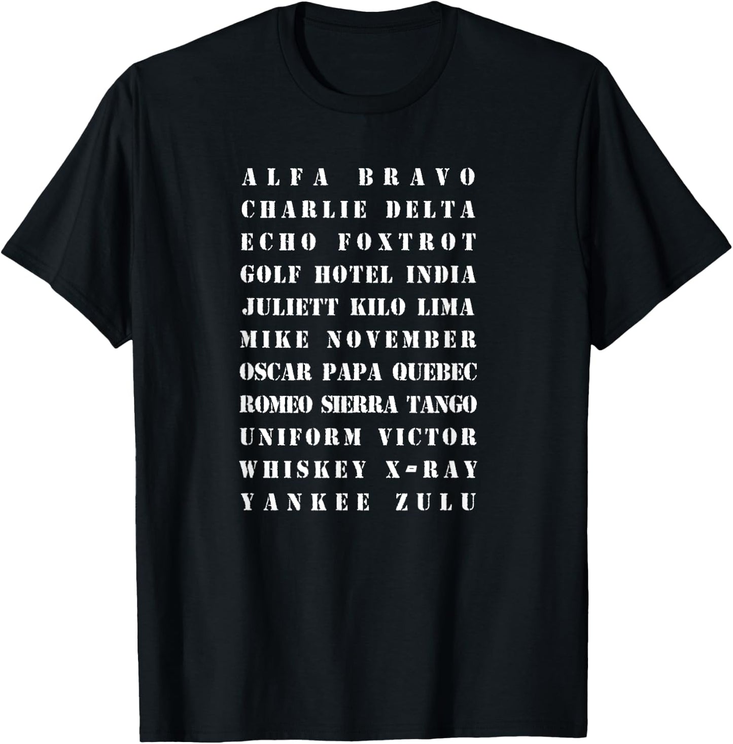 Phonetic Military Alphabet Graphic T-Shirt - T-Shirt | Black