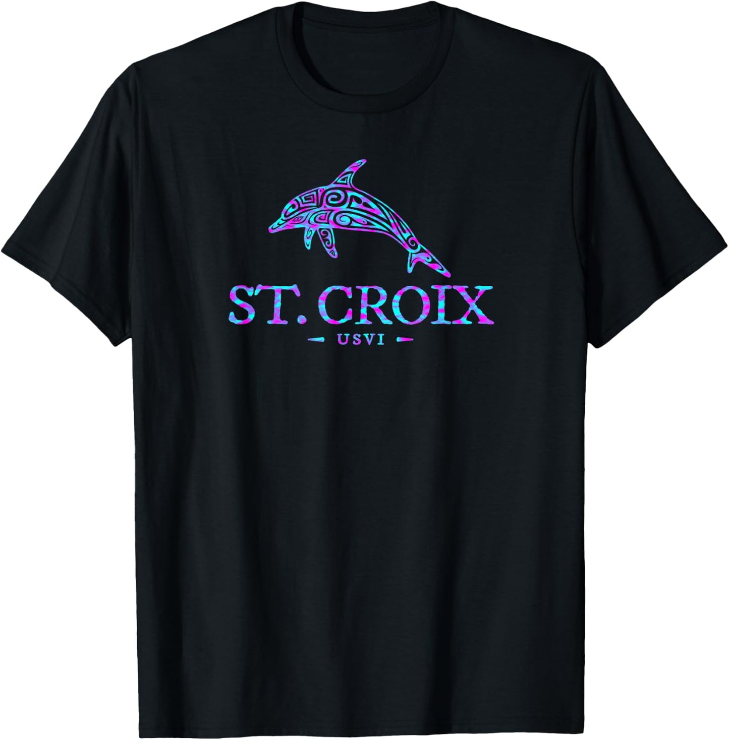 St Croix Dolphin Boys Girls Women Colorful Vacation Souvenir T-Shirt - T-Shirt | Black