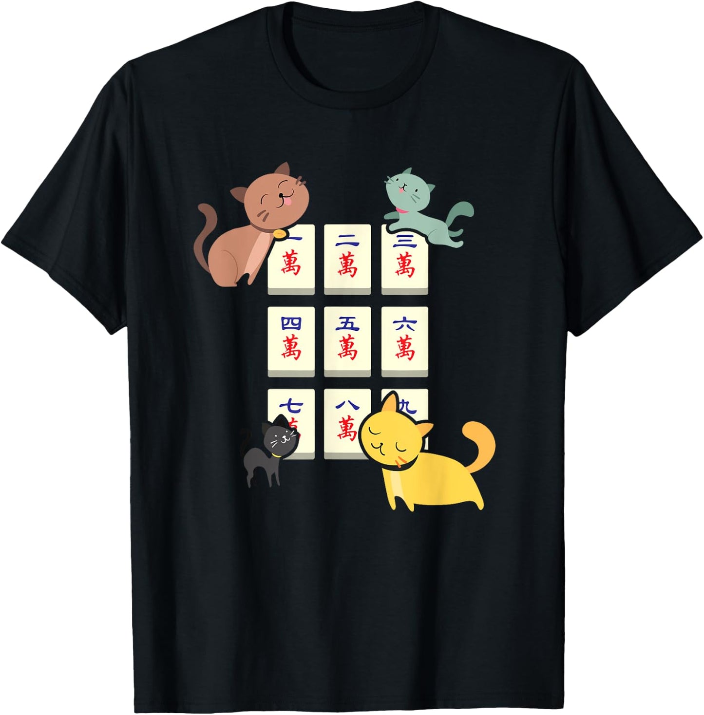 Cat Playing Mahjong Funny Players With Letters Women T-Shirt - T-Shirt | Black