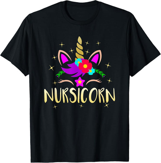 Nursicorn Funny Unicorn Female Nurse T-Shirt - T-Shirt | Black