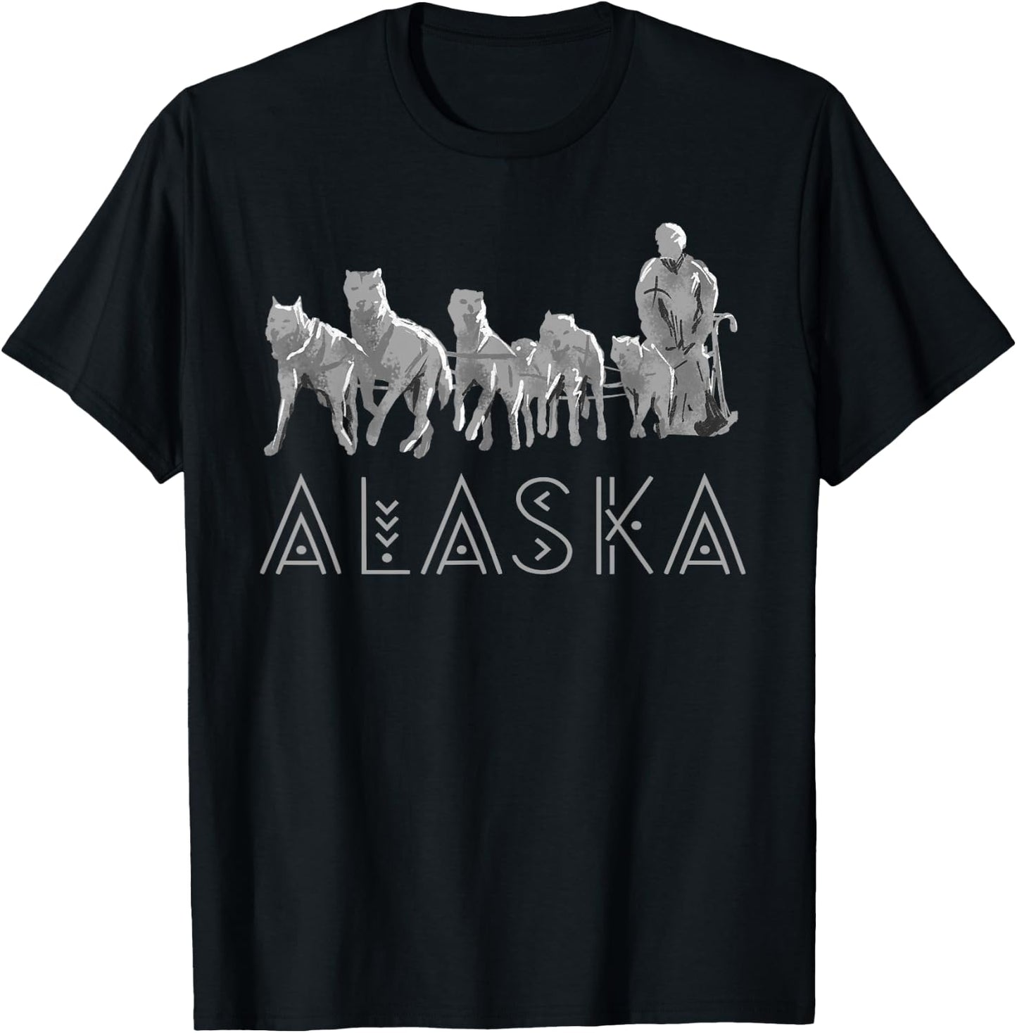 Alaska Sled Dogs Mushing Team Snow Sledding Mountain Scene T-Shirt - T-Shirt | Black