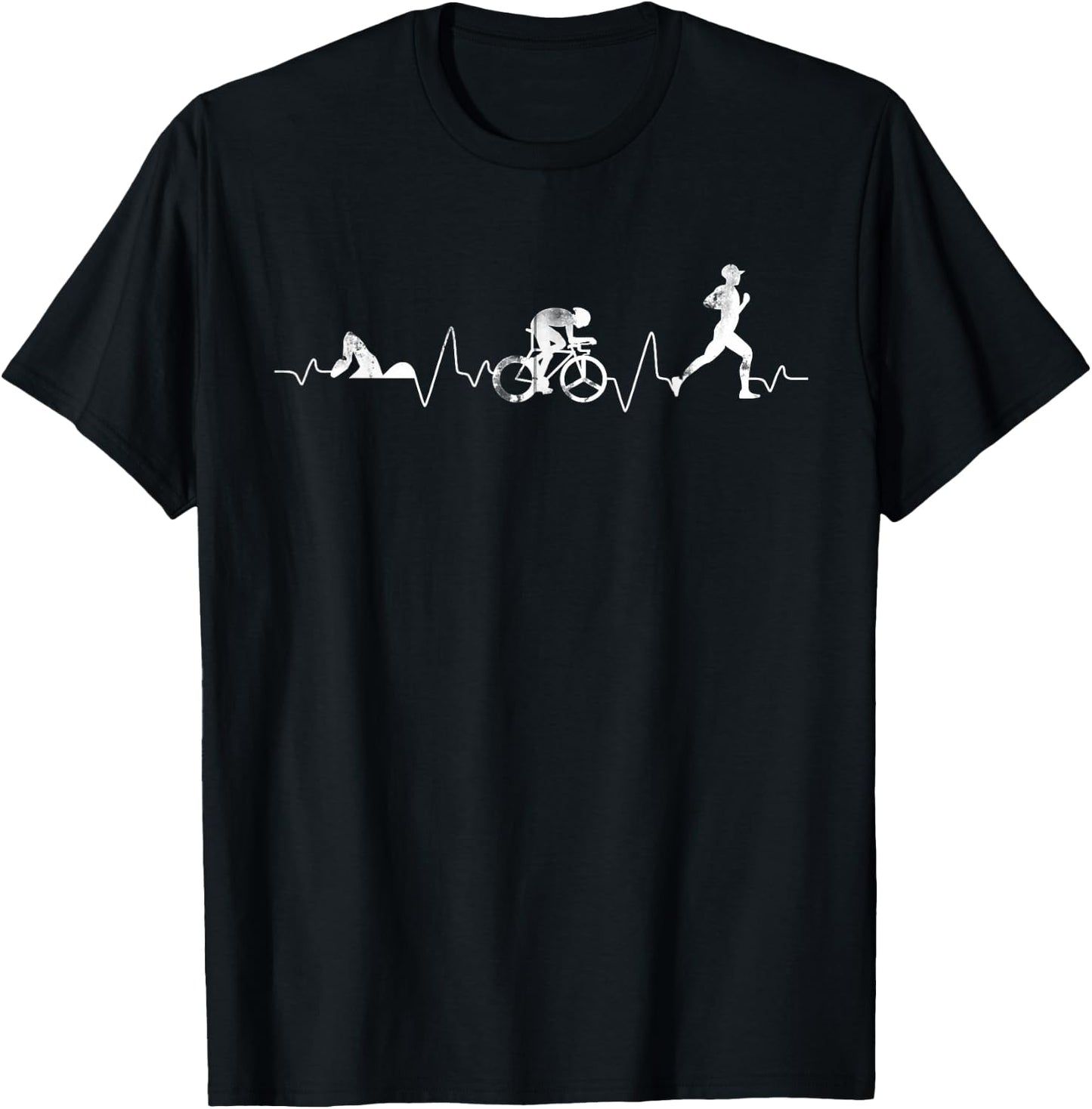 Triathlete Heartbeat Run Swim Bike Triathlon T-Shirt - T-Shirt | Black