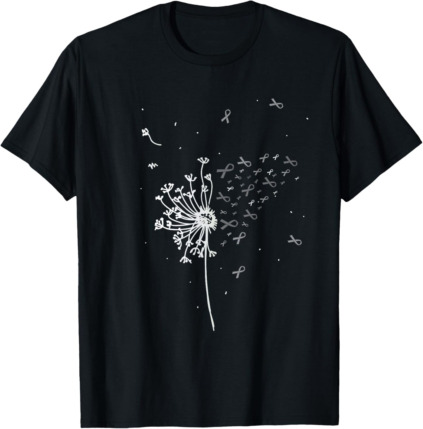 Dandelion Gray Ribbon Tumor Brain Cancer Awareness Gifts T-Shirt - T-Shirt | Black