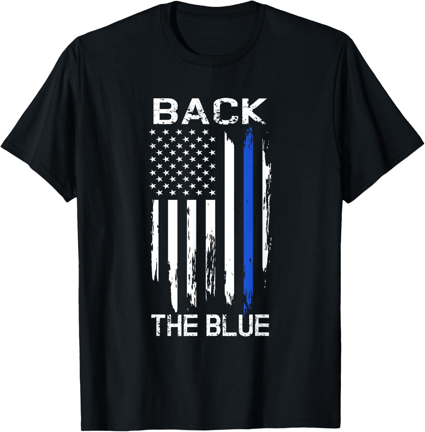 Thin Blue Line Back the Blue American Flag Police Support T-Shirt - T-Shirt | Black
