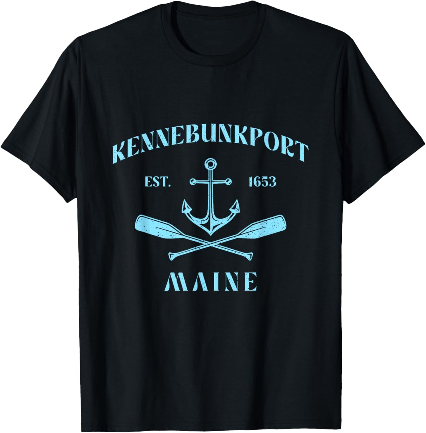 Vintage Nautical Boat Anchor & Crossed Oars Kennebunkport T-Shirt - T-Shirt | Black