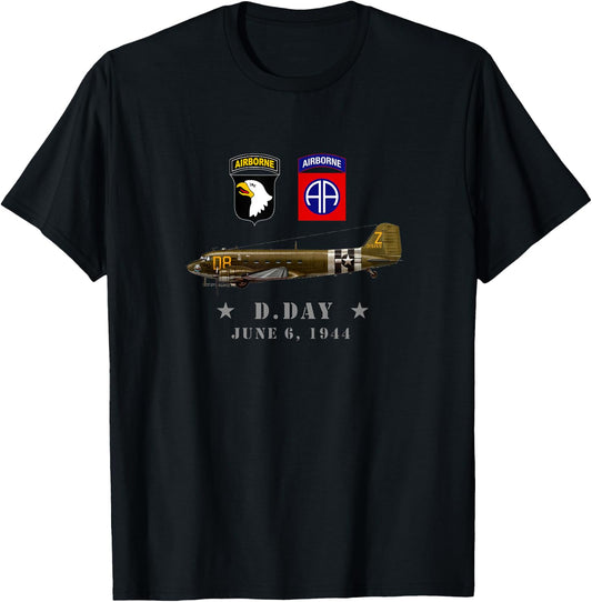 USA Paratroopers D-Day WWII Normandy 82nd 101nd Airborne T-Shirt - T-Shirt | Black