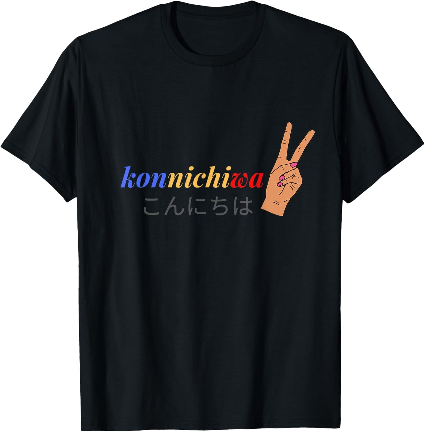 Konnichiwa Japanese Peace Sign T-Shirt - T-Shirt | Black