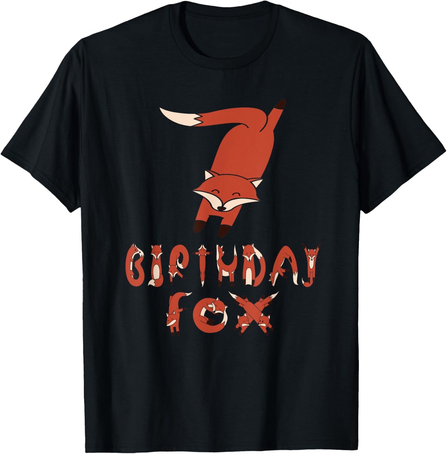 7th Birthday Fox Lover 7 Years Old Boys And Girls Party T-Shirt - T-Shirt | Black