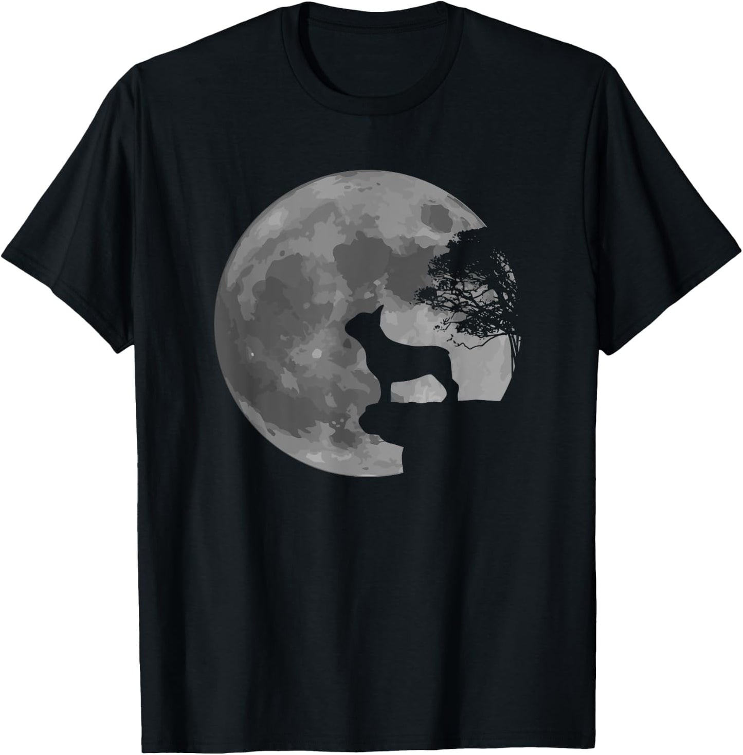 French Bulldog Dog Full Moon Howl Frenchie T-Shirt - T-Shirt | Black