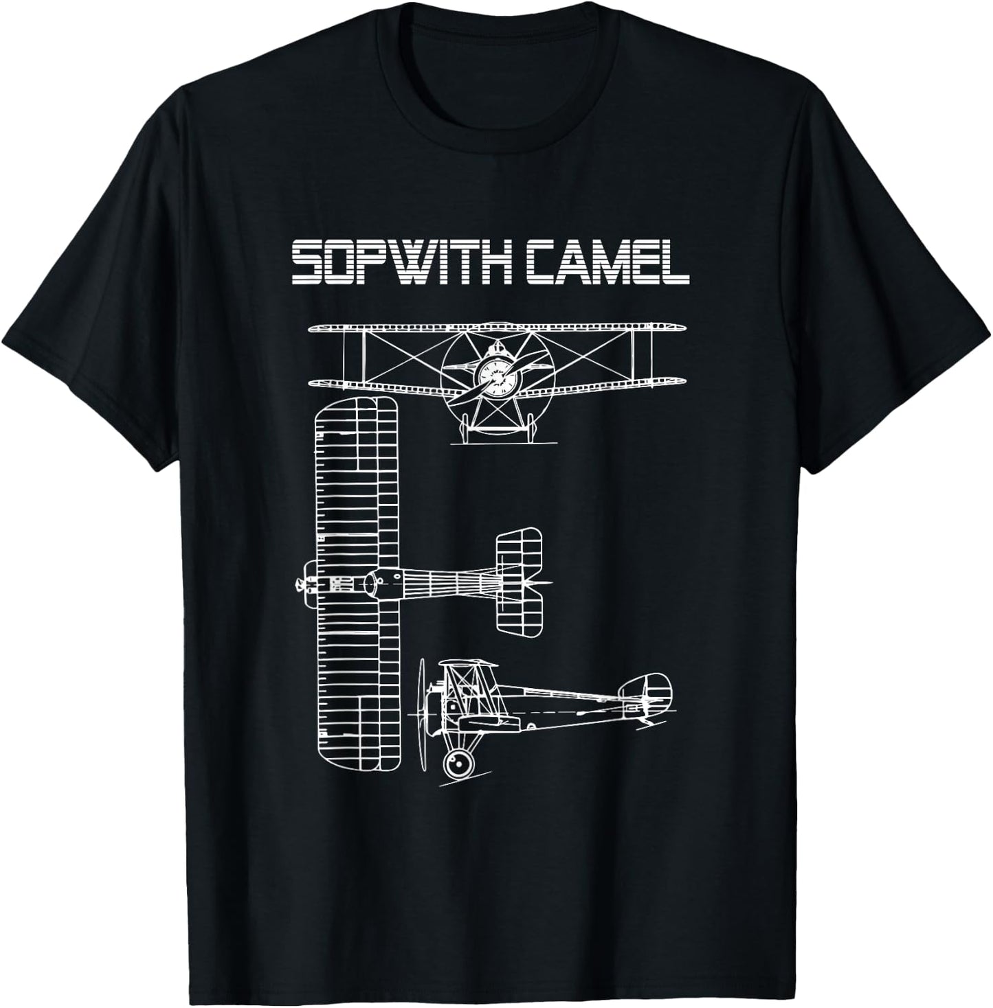 Sopwith Camel WW1 Plane Warbird Blueprint Schematics Diagram T-Shirt - T-Shirt | Black