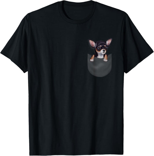Black Chihuahua Dog in Pocket Women Kids T-Shirt - T-Shirt | Black