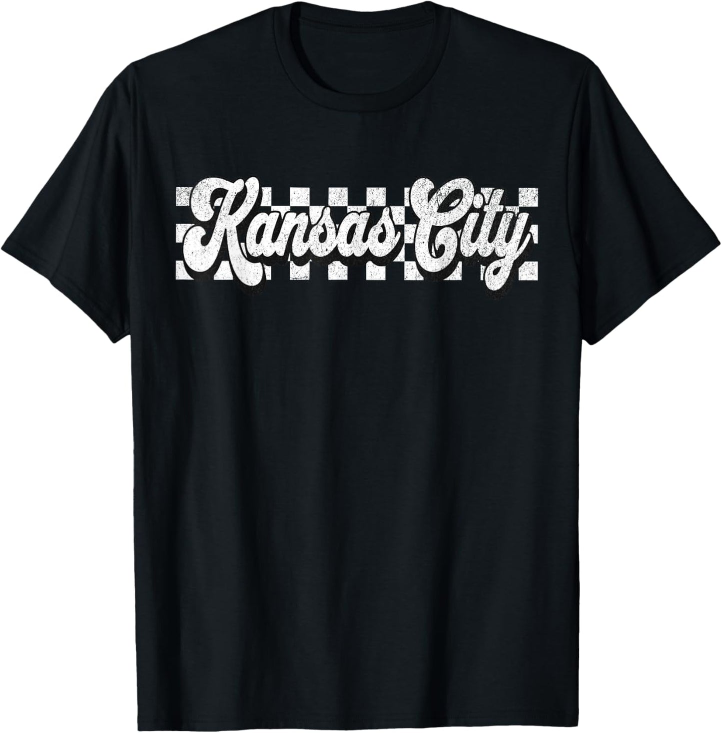 Vintage Kansas City Checkered Flag Retro Kansas City T-Shirt - T-Shirt | Black