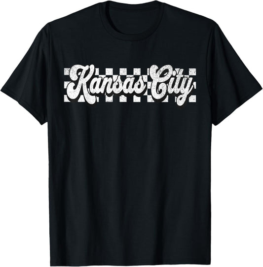 Vintage Kansas City Checkered Flag Retro Kansas City T-Shirt - T-Shirt | Black