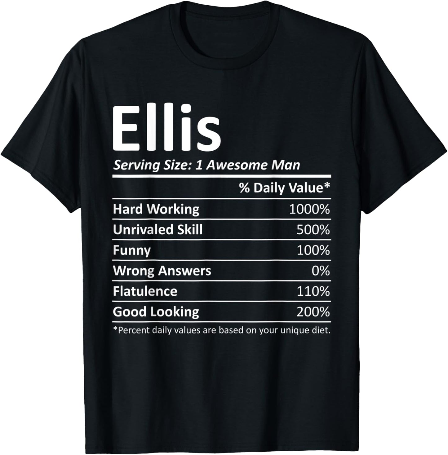 ELLIS Nutrition Funny Birthday Personalized Name Gift T-Shirt - T-Shirt | Black