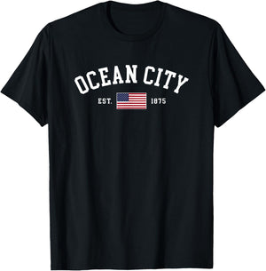 Ocean City Maryland July 4th Souvenir US Flag Retro Preppy T-Shirt - T-Shirt | Black