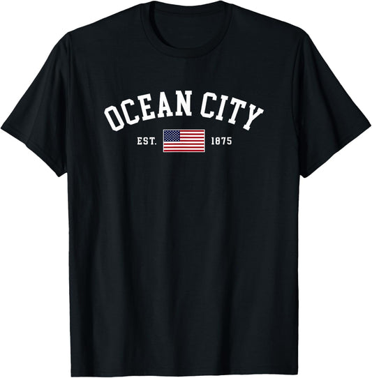 Ocean City Maryland July 4th Souvenir US Flag Retro Preppy T-Shirt - T-Shirt | Black