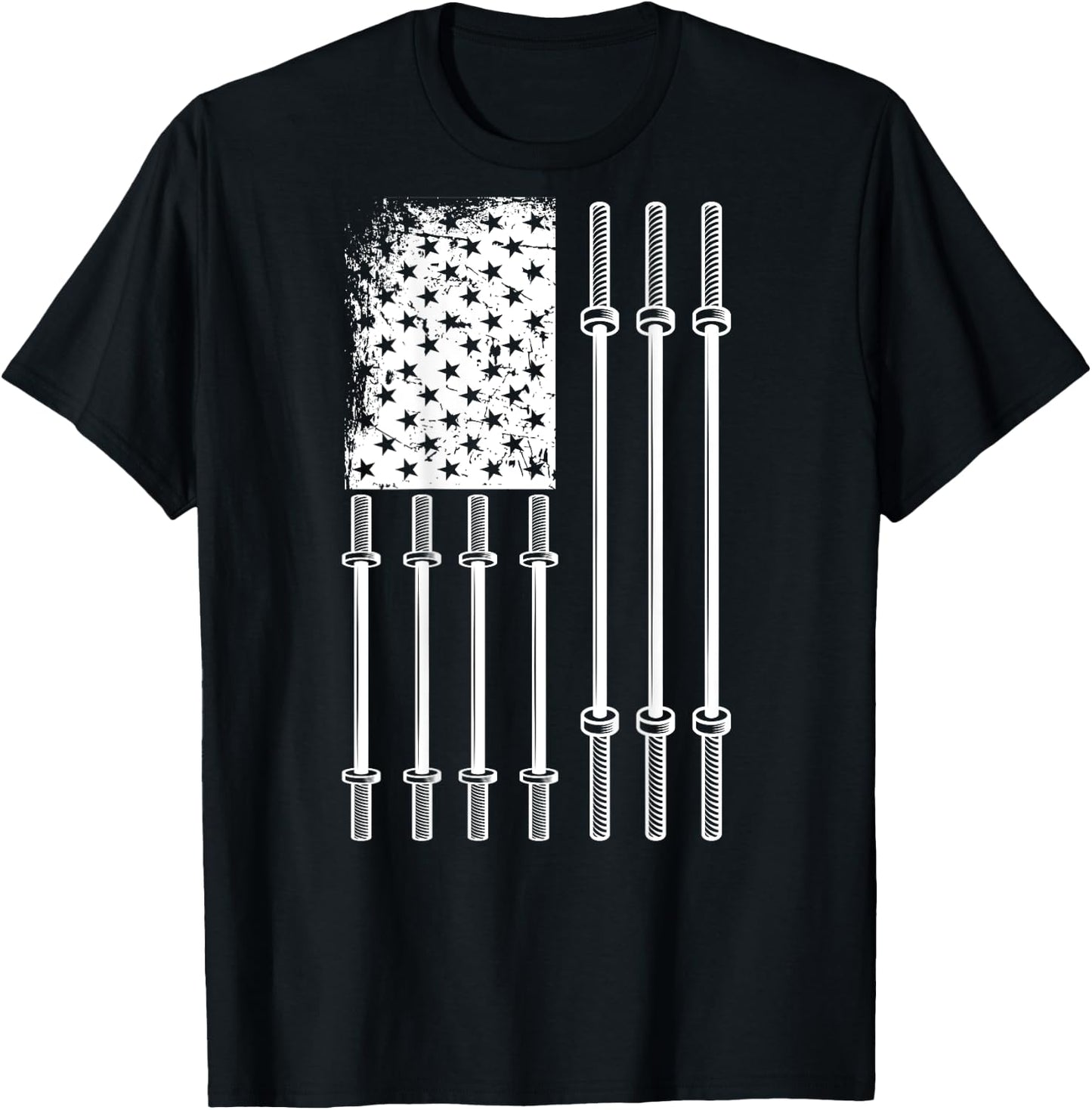 Barbell US Flag Weightlifting Patriotic Back Print Gym Women Kids Men T-Shirt - T-Shirt | Black