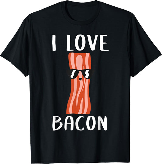 Funny Bacon Gift Kids Boys Girls Cool Geeky I Love Bacon T-Shirt - T-Shirt | Black