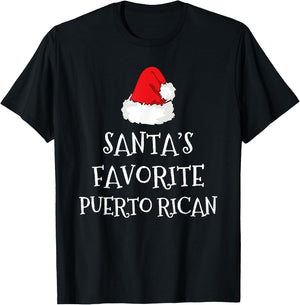 Santa's Favorite Puerto Rican Christmas Hat Funny Xmas Rico T-Shirt - T-Shirt | Black