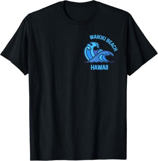 Graphic Waikiki Beach Hawaii Pocket Wave Souvenir Men Women Girls Kids T-Shirt - T-Shirt | Black