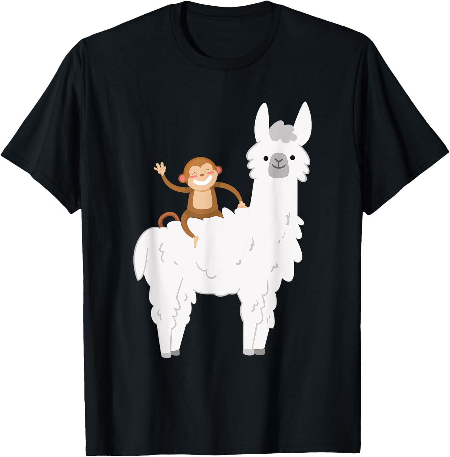 Ridiculous Monkey Riding Llama Alpaca Animal Lover Gift T-Shirt - T-Shirt | Black