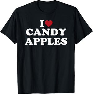 I Love Candy Apples Funny Sweet Dessert Treat Design T-Shirt - T-Shirt | Black