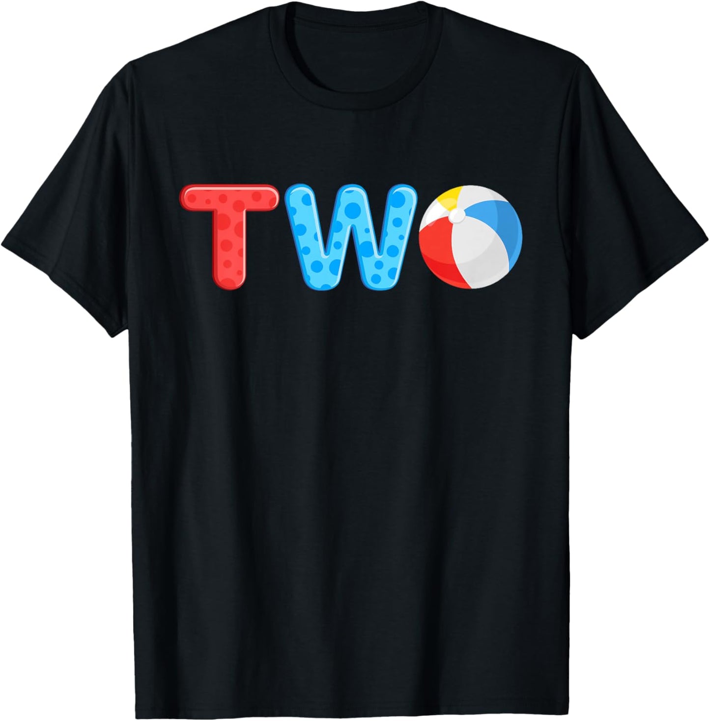 2nd Birthday Two Year Old Beach Ball Theme Summer Pool Party Kids T-Shirt - T-Shirt | Black