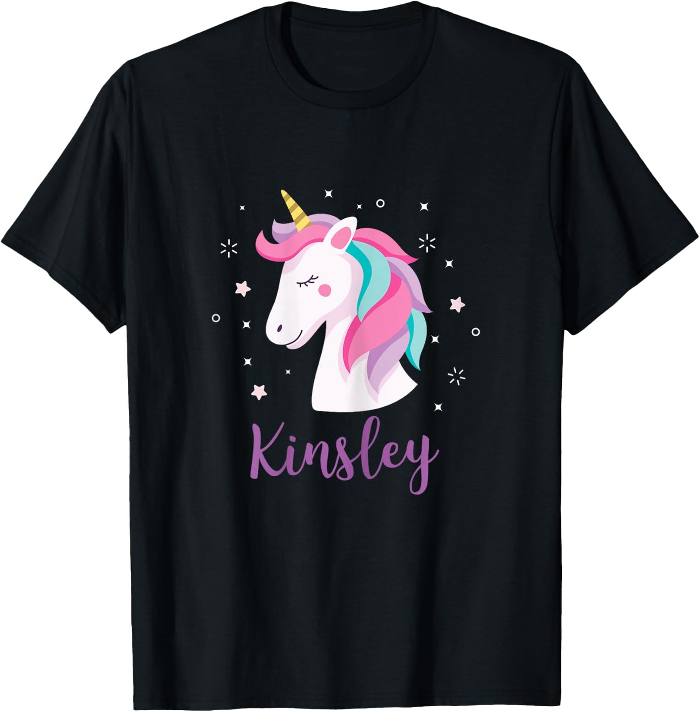 Cute Kinsley Unicorn Personalized Name Girls Gifts T-Shirt - T-Shirt | Black