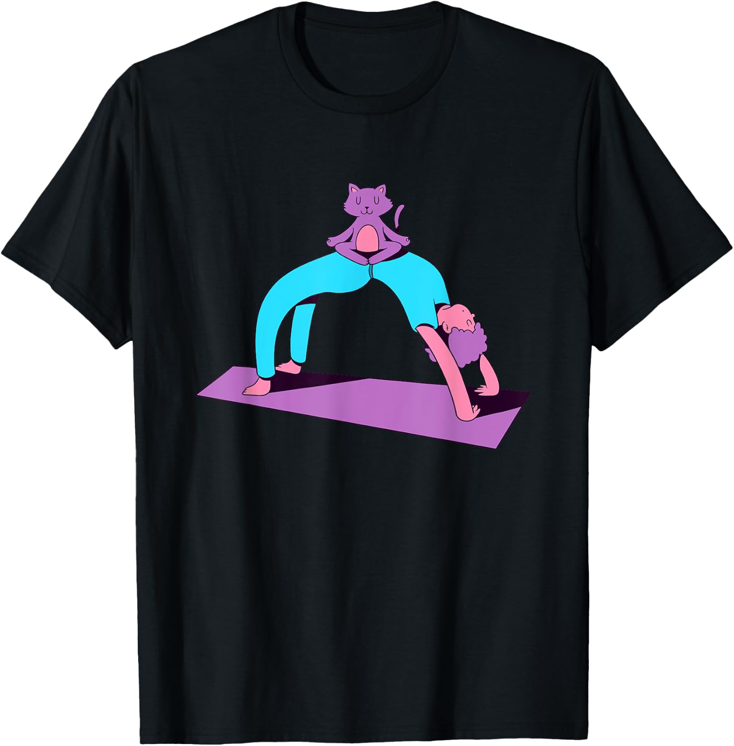 Funny Yoga With A Cat Graphic Men Women T-Shirt - T-Shirt | Black