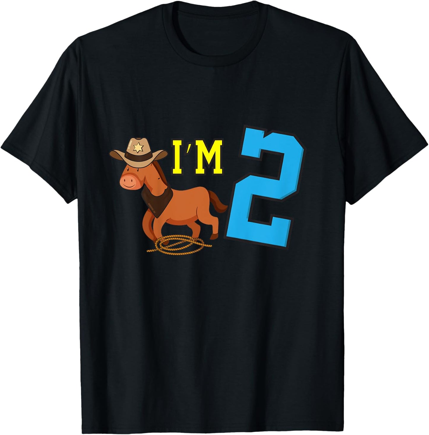 Kids I'm 2 Horse Funny Two Year Old Birthday Cowboy Horseback T-Shirt - T-Shirt | Black