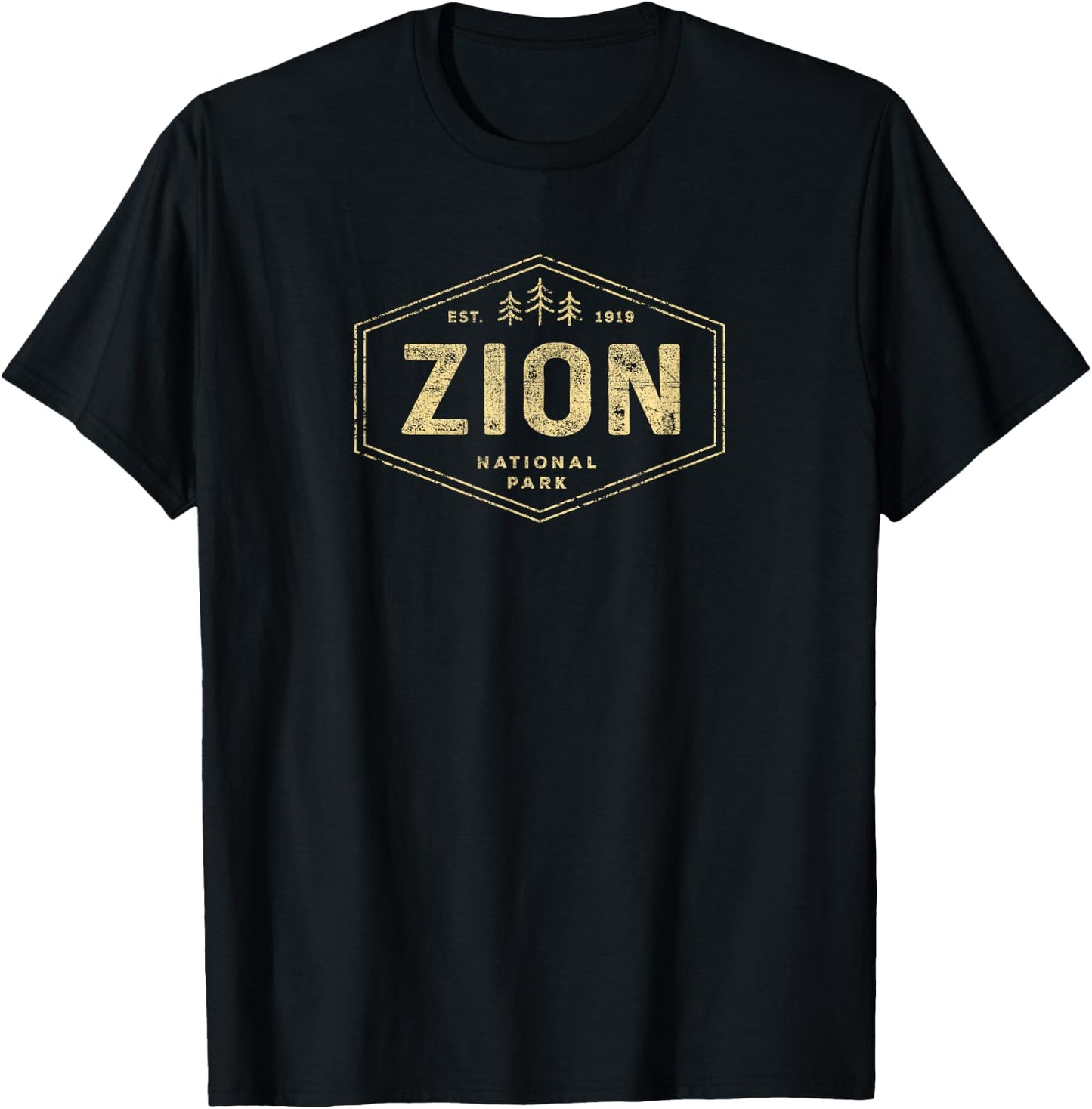 Zion National Park Shirt Vintage Utah Hexagon Badge Hiking T-Shirt - T-Shirt | Black