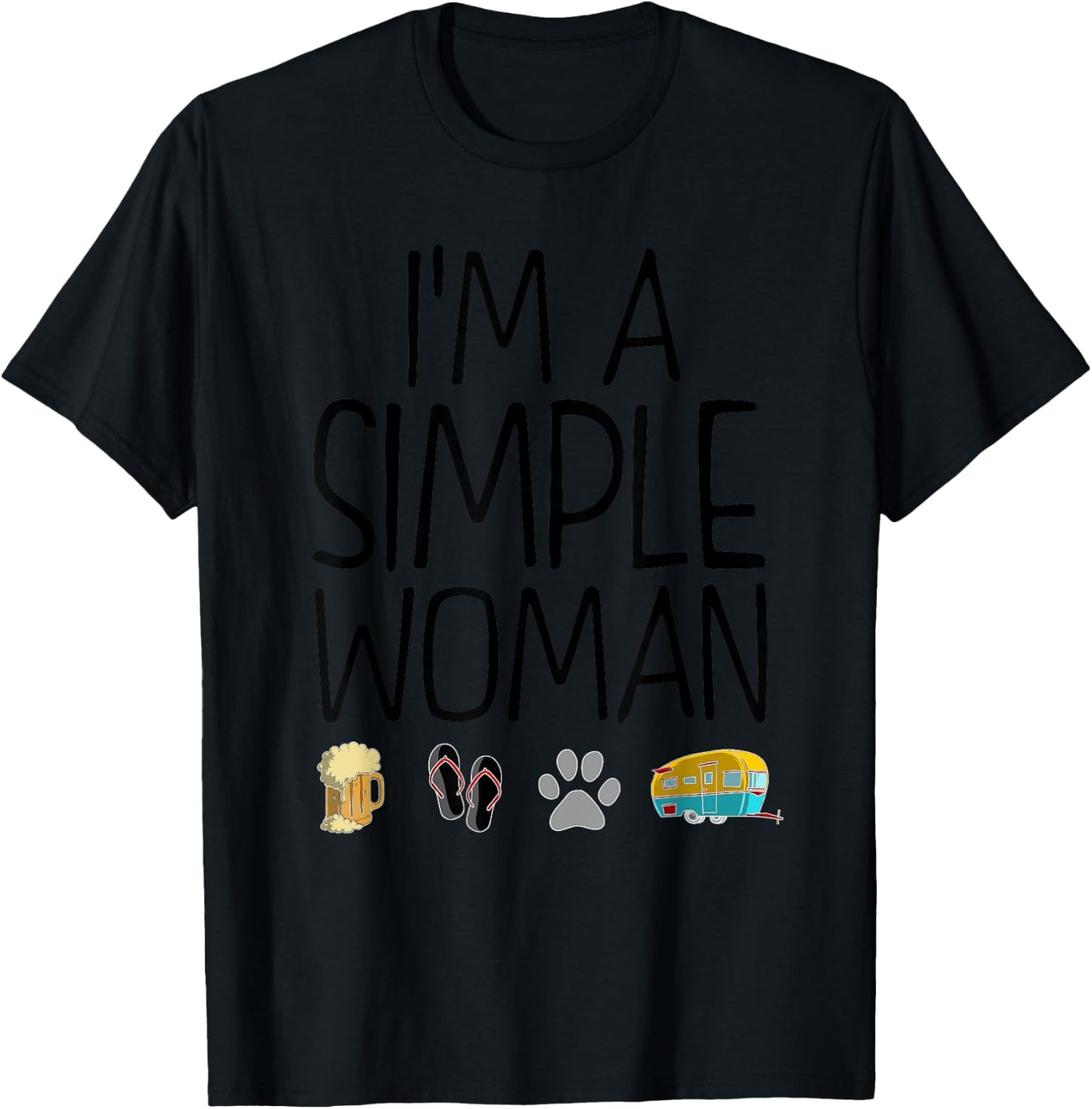 I'm A Simple Woman Gift Beer Dog Camping Flip Flop Lover T-Shirt - T-Shirt | Black
