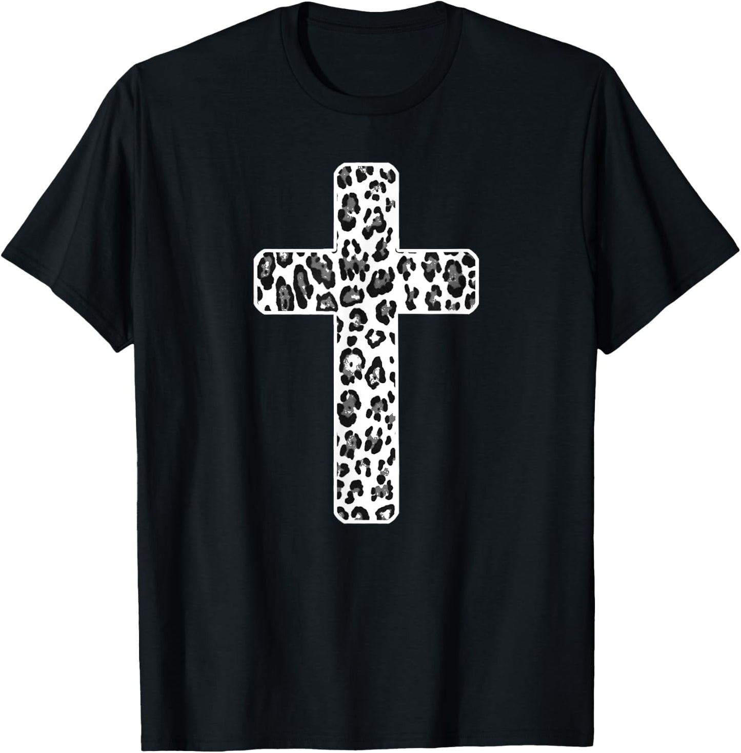 Leopard Print Christian Cross or T-Shirt - T-Shirt | Black