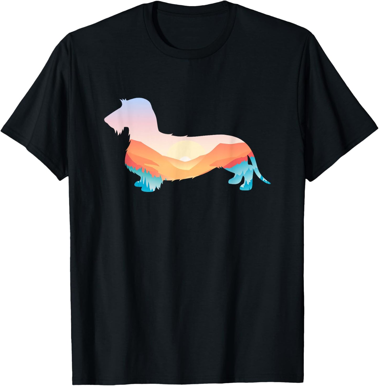Wire Haired Dachshund Nature Hiking Dog Sunrise Adventure T-Shirt - T-Shirt | Black