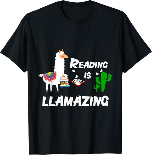 Librarian Book Reading Alpaca Llama T-Shirt - T-Shirt | Black