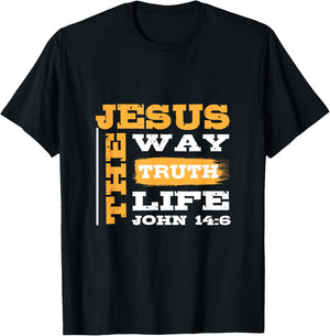 John 14:6 Jesus Way Truth Life Christian Cross Patriotic T-Shirt - T-Shirt | Black