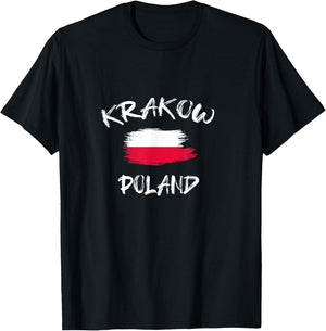 Krakow Poland Souvenir Polish Country Flag Brushed T-Shirt - T-Shirt | Black