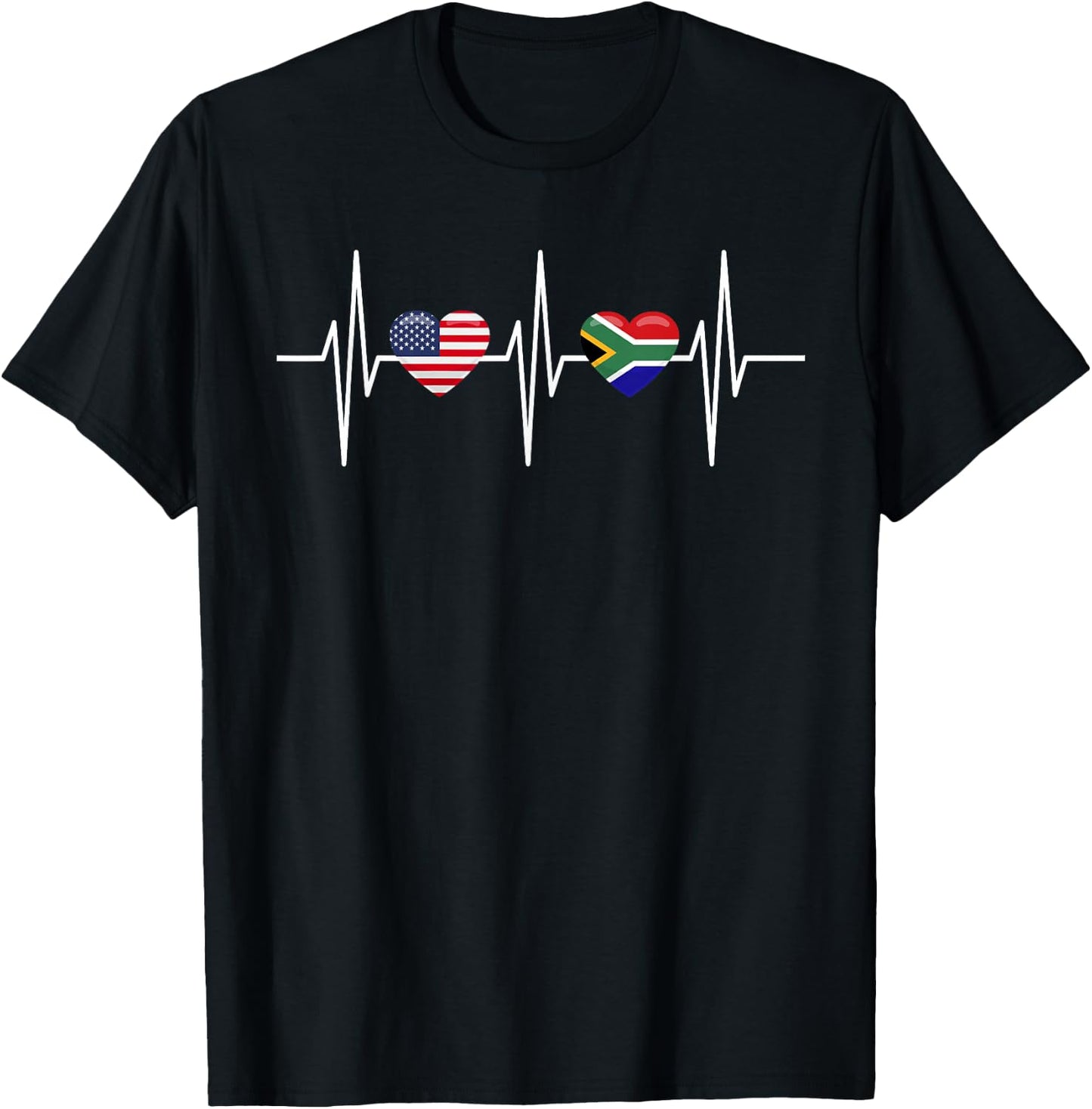 USA South Africa Shirt America South African Flag Heart T-Shirt - T-Shirt | Black