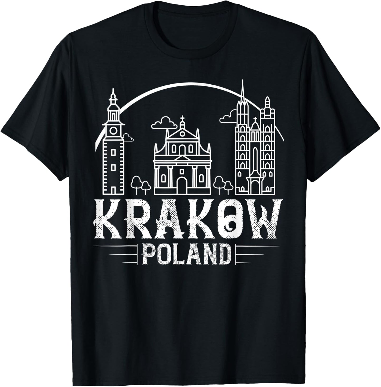 Krakow Poland City Skyline Map Travel T-Shirt - T-Shirt | Black