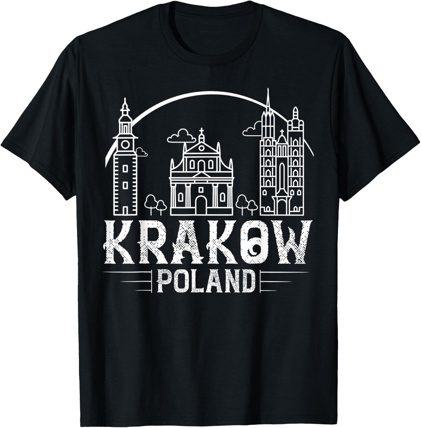 Krakow Poland City Skyline Map Travel T-Shirt - T-Shirt | Black
