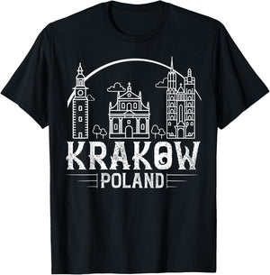 Krakow Poland City Skyline Map Travel T-Shirt - T-Shirt | Black