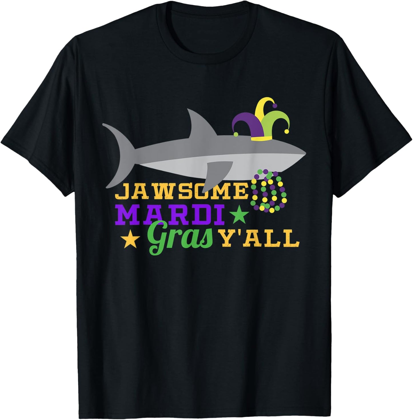 Jawsome Mardi Gras Y'all Outfit Boys Shark Carnival Costume T-Shirt - T-Shirt | Black