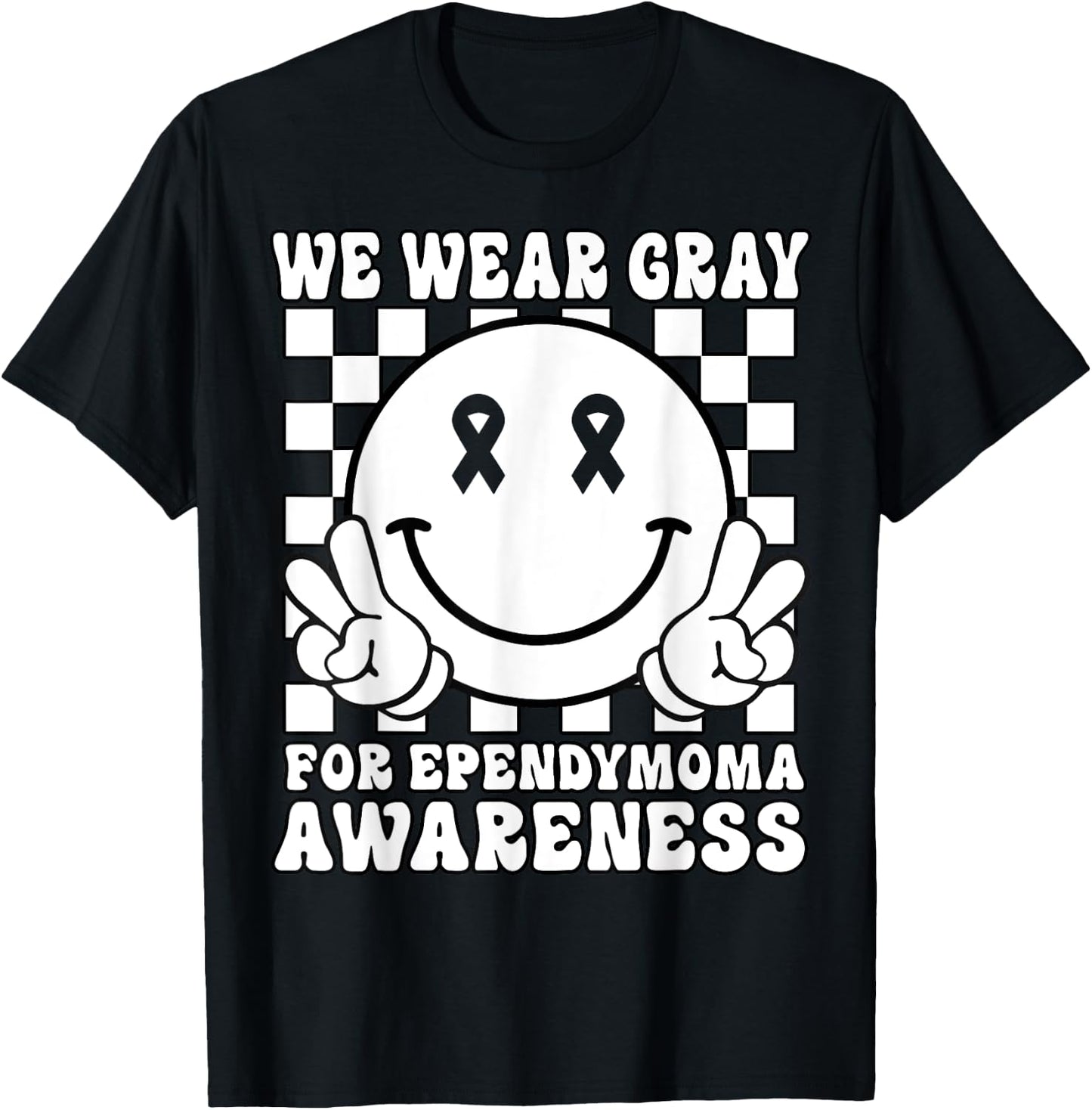 In May We Wear Gray Groovy Smile Face Ependymoma Awareness T-Shirt - T-Shirt | Black