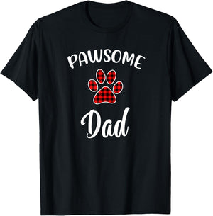 Dog DaD Paw Print Red Buffalo Plaid Matching Pajama Men Women T-Shirt - T-Shirt | Black