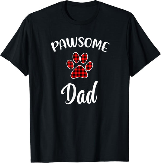 Dog DaD Paw Print Red Buffalo Plaid Matching Pajama Men Women T-Shirt - T-Shirt | Black